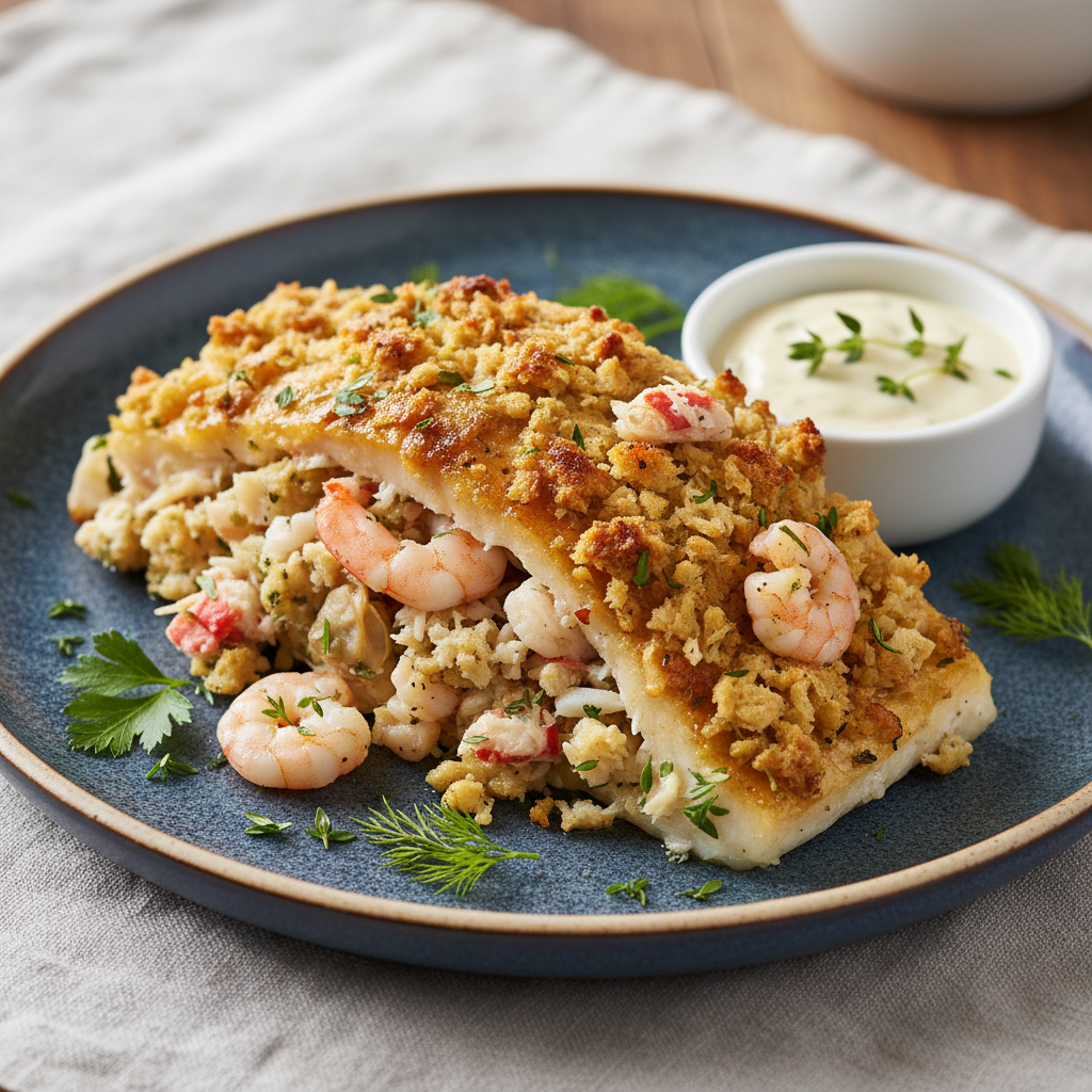 Baked Stuffed Haddock
Buttery house made sourdough stuffing with crab, shrimp, chopped clams.
Served with lemon thyme tartar sauce. 
