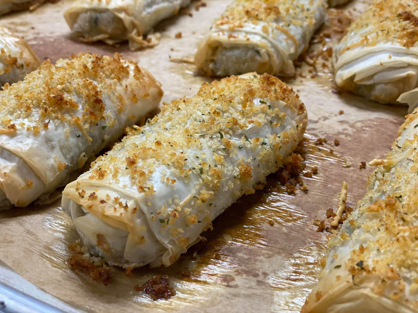 Swiss Chard & Cheddar Filo Rolls