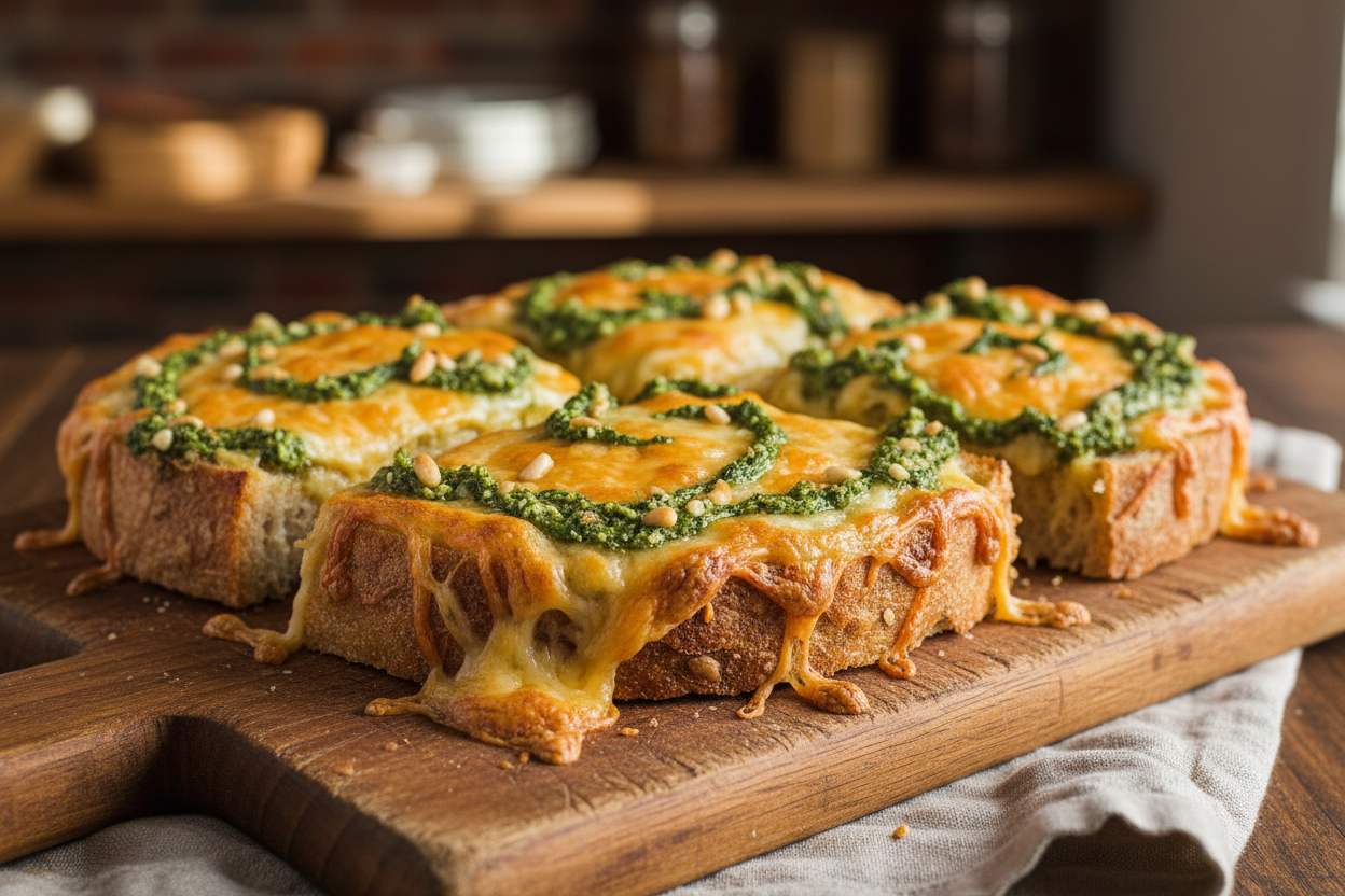 Garlic Scape Pesto Cheese Bread