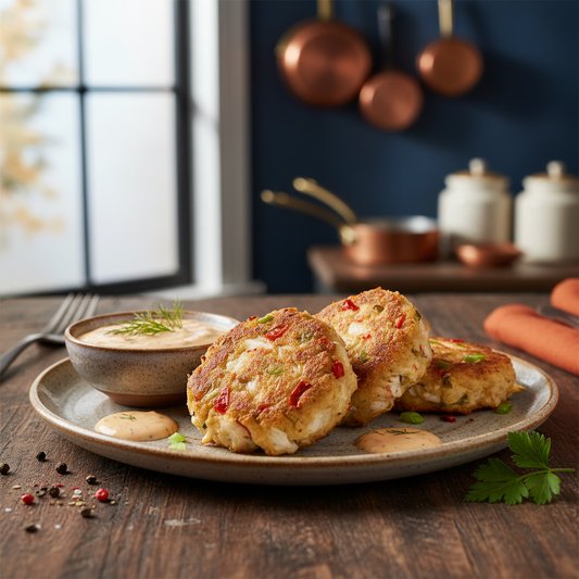 Pan Seared Crab Cakes 

Maryland style with lump crab, roasted peppers & green onion. Served with smoked cucumber and roasted pepper remoulade. 