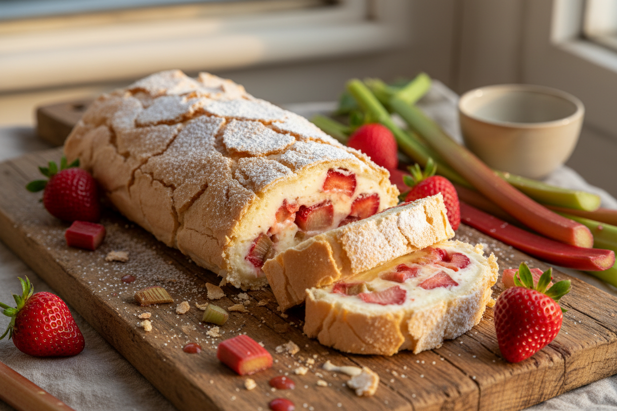 Dessert of the Week - Strawberry - Rhubarb Meringue Roulade